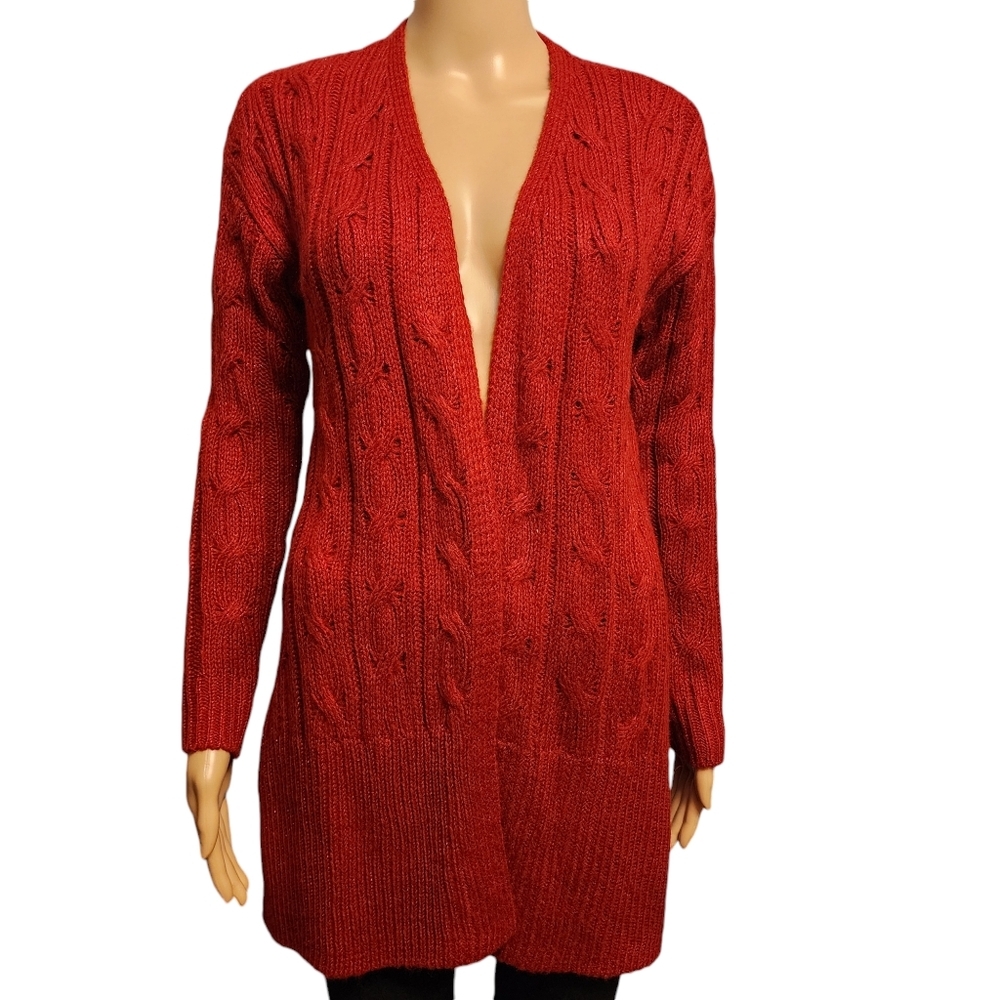 Westport Dark Red Burgundy Shimmery Open Cardigan Sweater